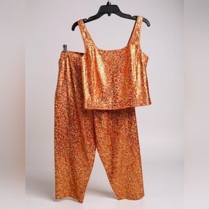 Victoria's Secret Orange 2 Piece Crop Top Ankle Pant Pajama Set Women's Size M